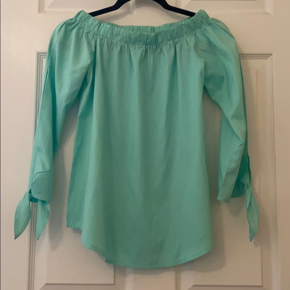 Off the shoulder sea foam blouse